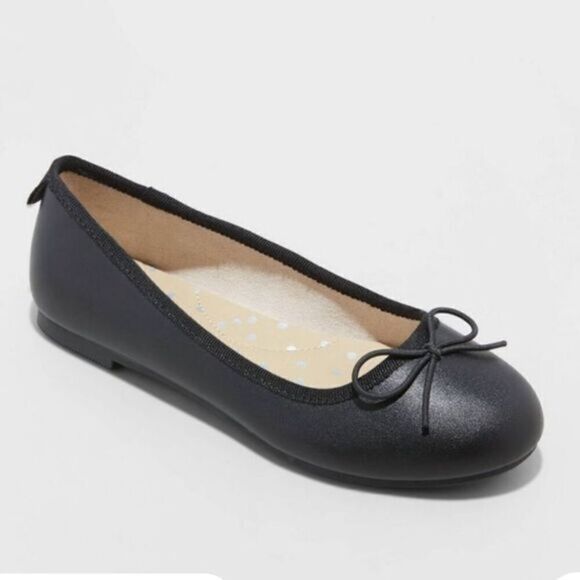 Target Cat & Jack Girls' Stacy Ballet Flats Black Size 4 - Picture 1 of 5